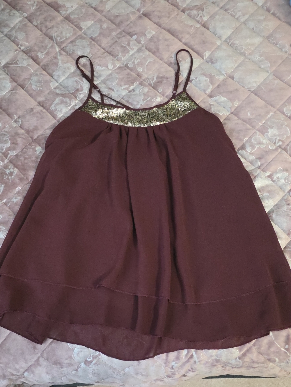 Mossimo Supply Co. Burgundy Spaghetti-Strap Tank with Sequin Trim